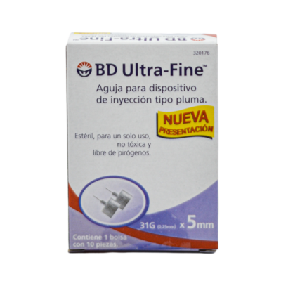 Insulin syringe BD Ultra-Fine 31G x 5mm box with 10 pieces.