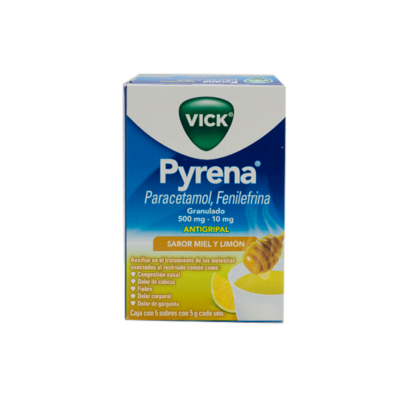 Vick Pyrena 5 packets. Honey and lemon flavor