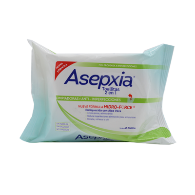 Asepxia 2 in 1 wipes. 25 units.